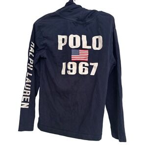 Polo Ralph Lauren Kids Navy Blue Graphic Hooded T-Shirt Polo 1967 Flag Sz 7 Prep